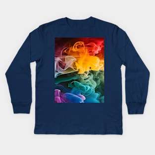 Abstract, Marble, Watercolor, Colorful, Vibrant Colors, Textured Painting, Texture, Gradient, Wave, Fume, Wall Art, Modern Art Kids Long Sleeve T-Shirt